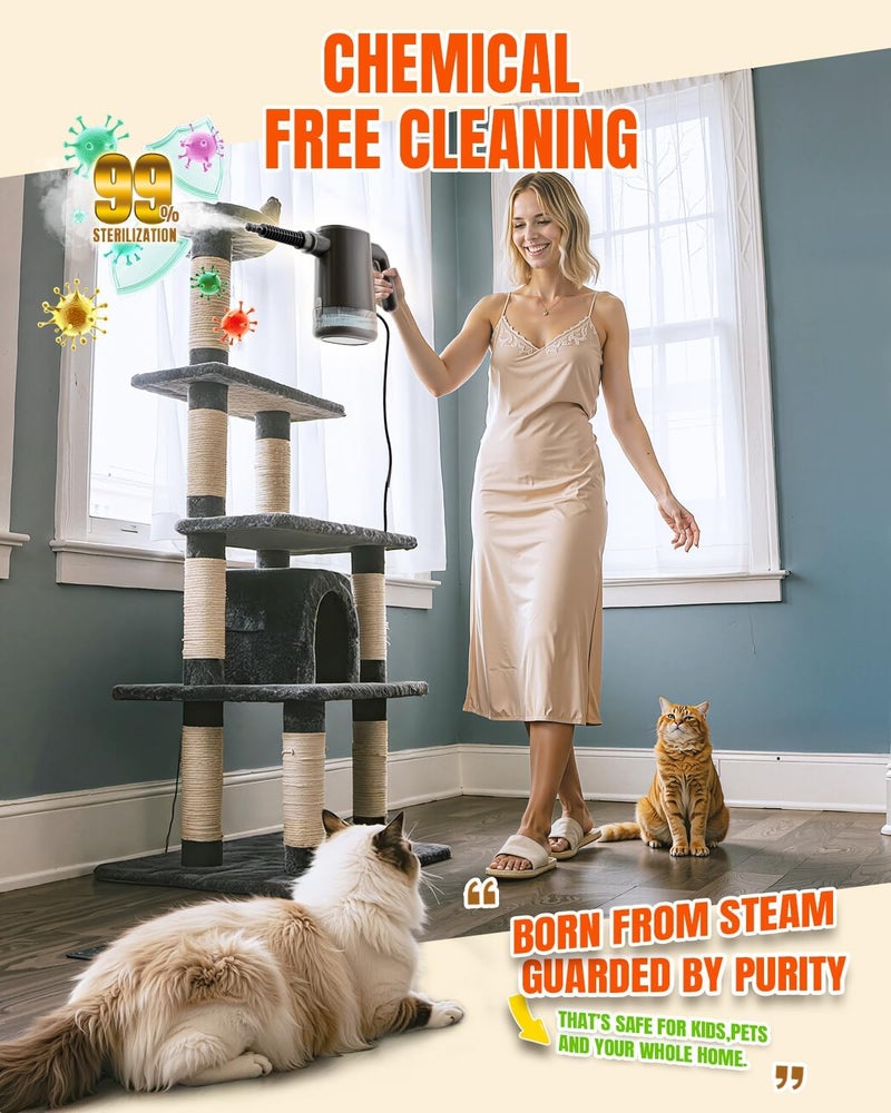 TEEVOGO Handheld Steam Cleaner for Home, Portable Steamer Cleaner with 12 Accessories, 15S Fast Heat Up, Steam Adjustable, Steamer for Cleaning Grout, Floor, Kitchen, Bathroom, Windows, Black - Image 4